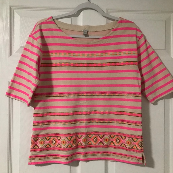 J. Crew Neon Pink Stripe Aztec - Small - Picture 1 of 8